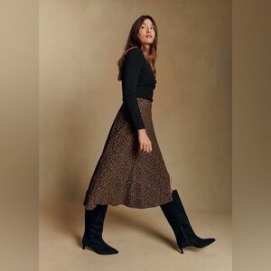 Sezane Tan Skirt in Brown Leopard print